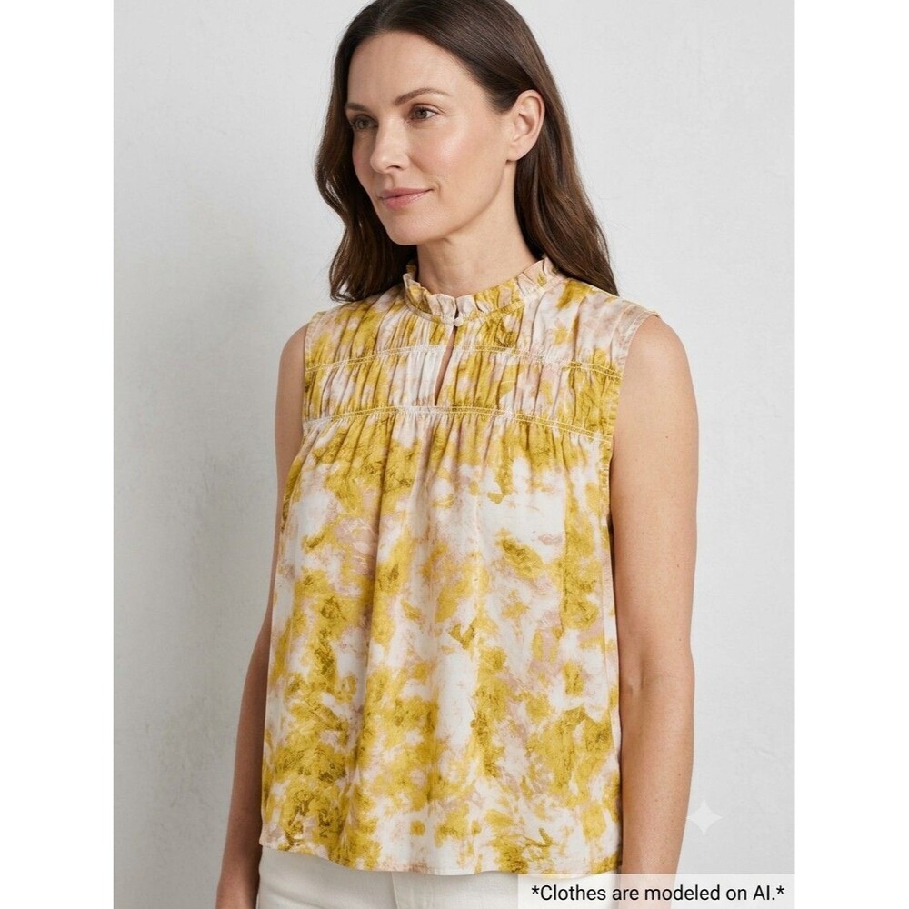 Joie Women's XL Sleeveless High Neck Abstract Woven Polyester Boho Blouse Button